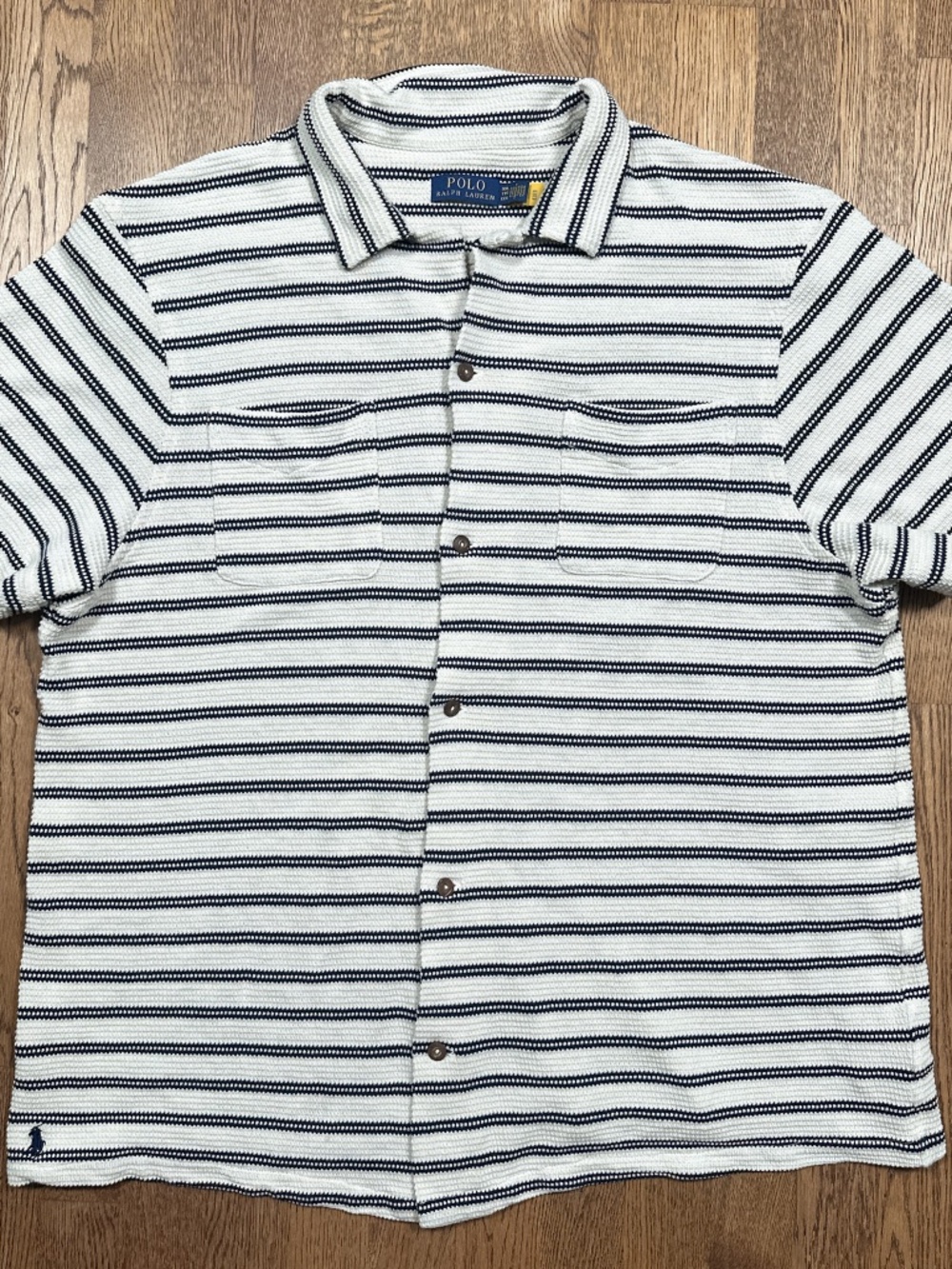 Polo Ralph Lauren Striped Pointelle Ribbed S/S Button Camp Shirt Mens 2XL